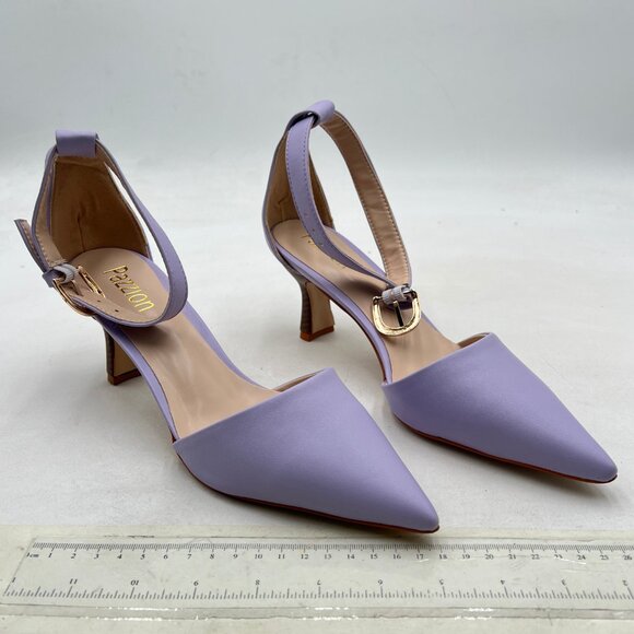 Pazzion Purple Pointed Toe D'Orsay Pumps Ankle Strap Buckles Low Heel Sandals - Picture 4 of 8